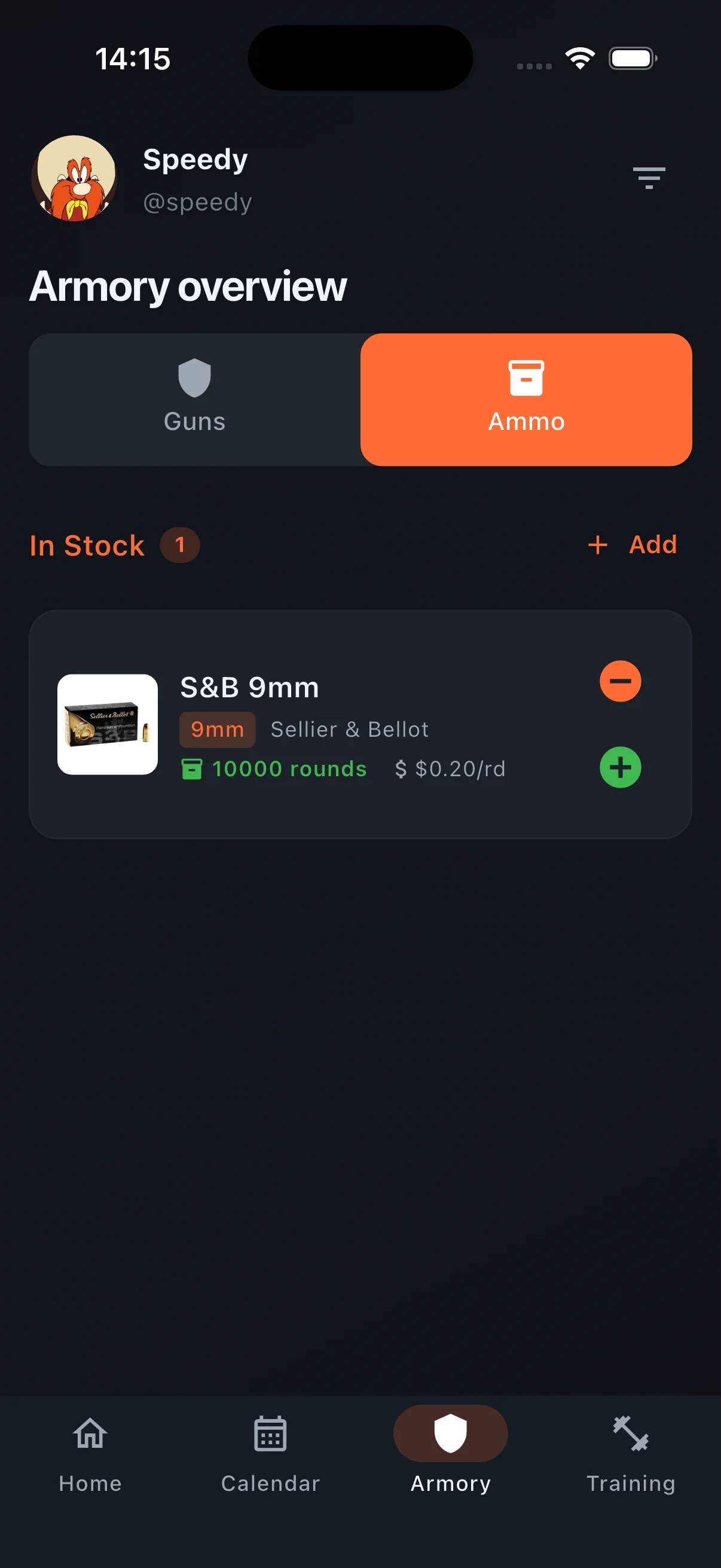 Ranger app Know Your Ammo, Down to the Round screen