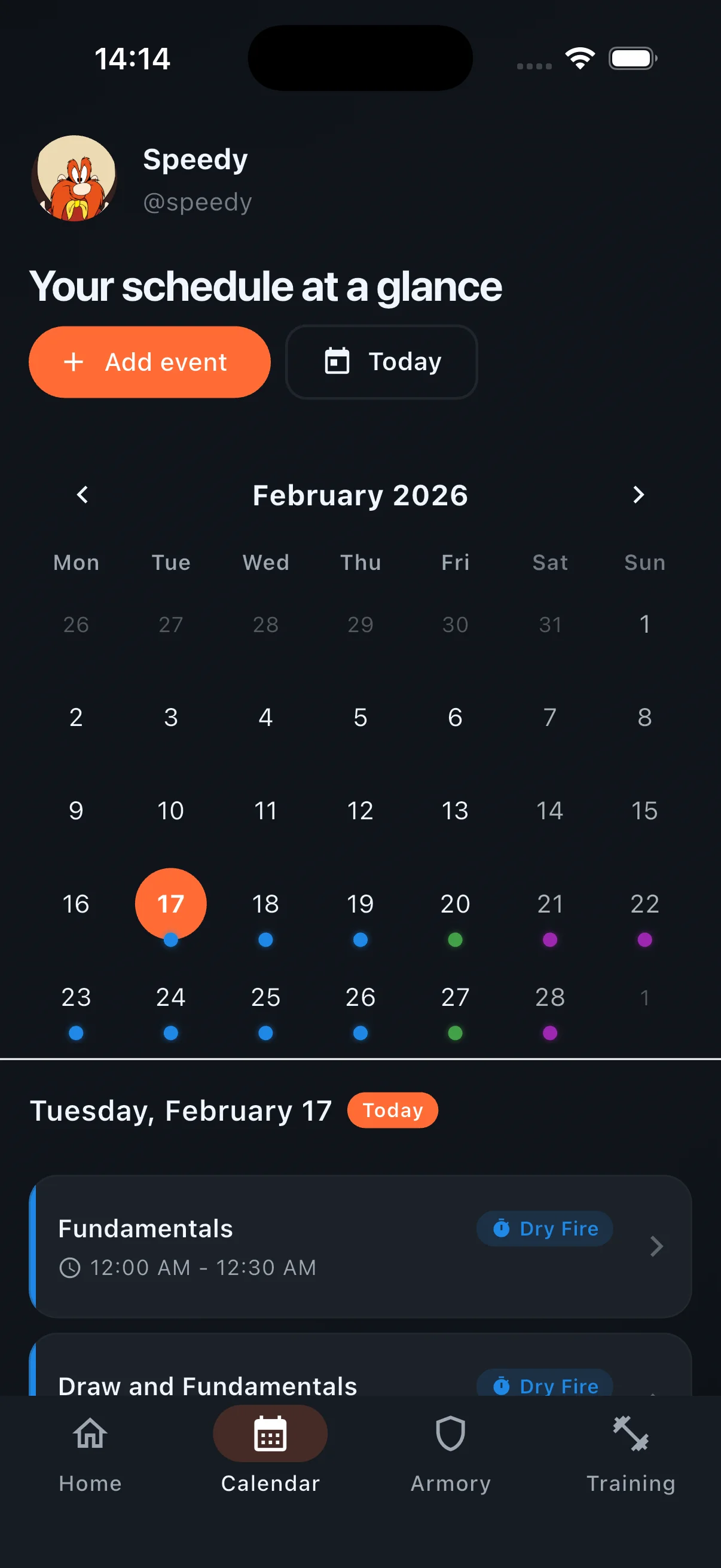 Ranger app Your Shooting Life, Organized screen