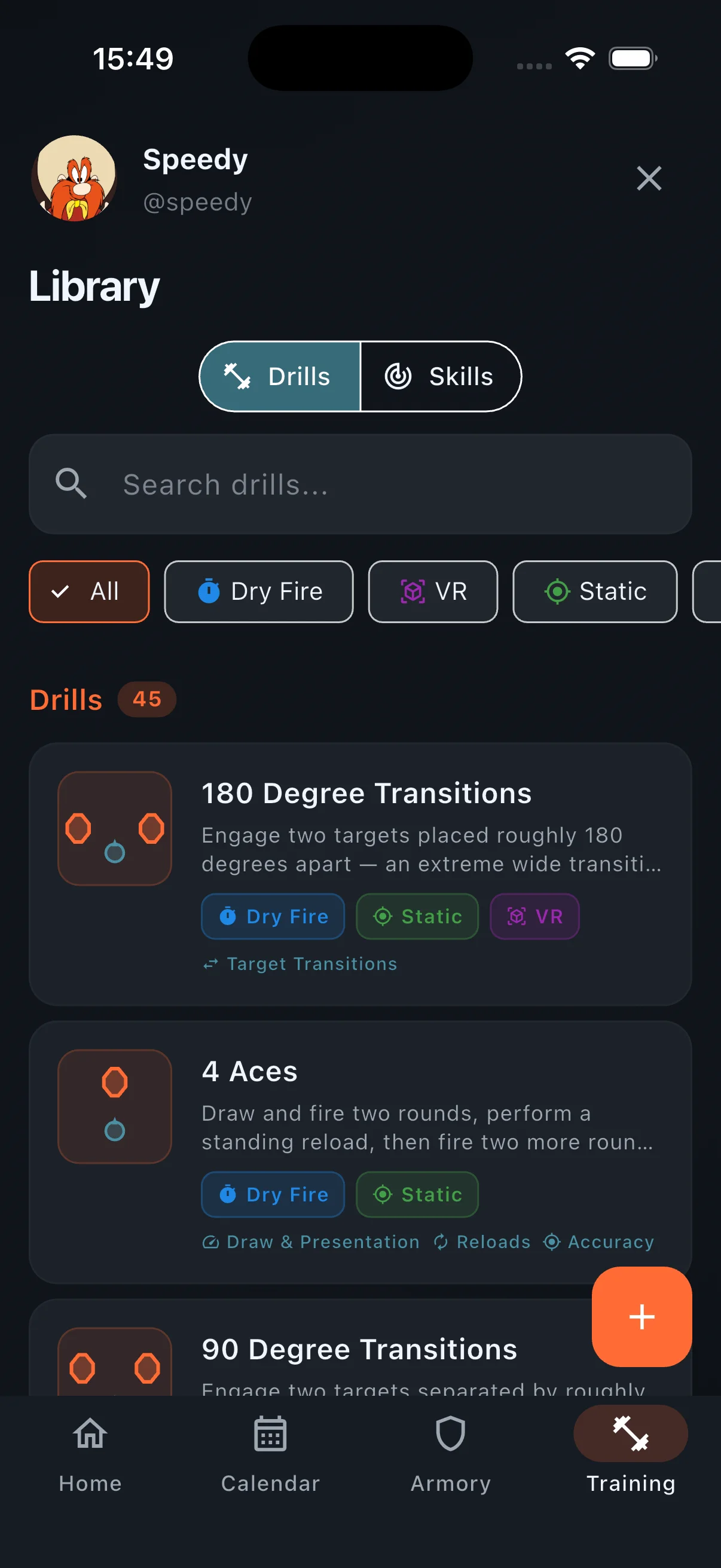Ranger app Extensive Drill Library screen
